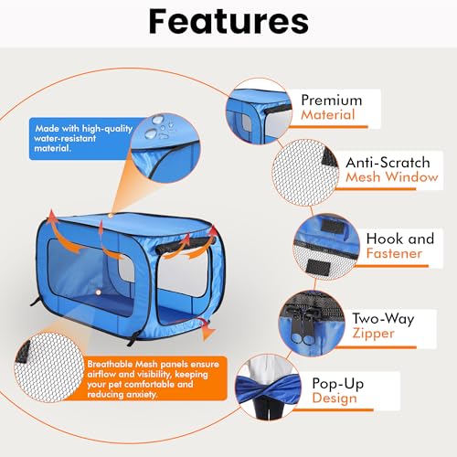 Beatrice Home Fashions Portable, Collapsible, Pop Up Kennel Travel Cat and Dog Crate, 32.5" L x 19.5" W x 19.5" H, Blue (Pack of 12) - color: Blue, size: 32.5"L x 19.5"W x 19.5"H (Pack of 12)