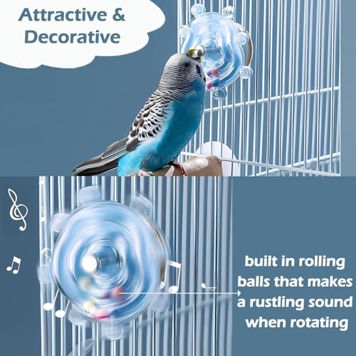 Bird and Small Pet Activity Set Spinner Wheel and 3 Elastic Ropes for Parakeets Sugar Gliders and Rodents 1PC Colorful Wheel and Green Blue Yellow Ropes