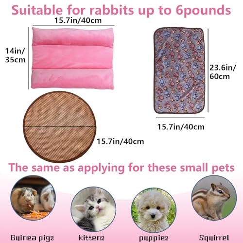 Hamiledyi 3PCS Rabbit Bed Mat 15.7x14 Inch Bunny Bed Soft Snuggle Pad Pillow Machine Washable Joint Support Guinea Pig Squirrel Hedgehog Ferret Kitten (Pink)