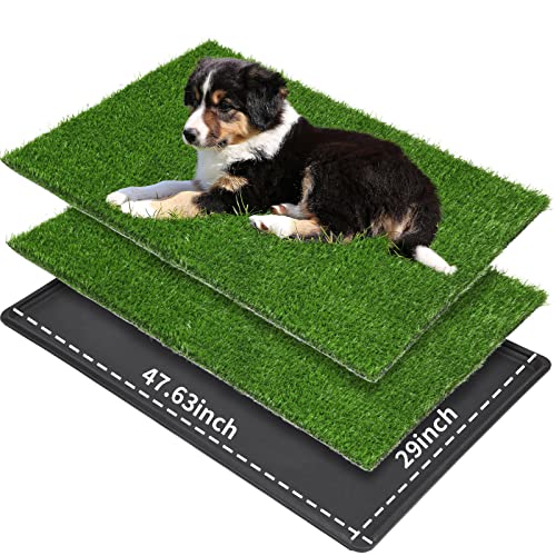 LOOBANI Large Dog Grass Pad with Tray - 47.6×29in for Balcony Apartment | 2 Replacement Fake Grass Pads, Easy to Clean, Dog Litter Box, Balcony/Apartment/Indoor/Outdoor Use - size: Tray Potty 47.6*29inch