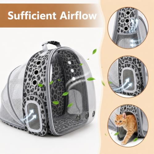 Expandable Cat Carrier Backpack with Bubble Window, Black and White | Breathable mesh, anti-collapse frame, side door, safety leash and escape-resistant zippers for vet visits and outdoor travel. - color: Black and White Animal