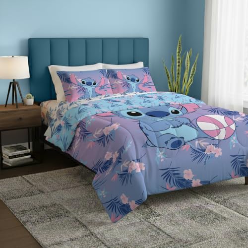 Disney Lilo & Stitch Full Comforter Set 5 Piece Includes Reversible Comforter & Sheet Bedding Set Soft Fade Resistant Microfiber Officially Licensed - color: Sporty Stitch Full