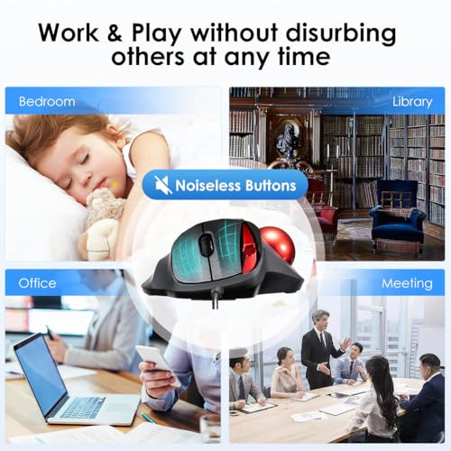 SANWA Wired Ergonomic Trackball Mouse, Optical Rollerball Mice, Programmable Silent Buttons, 34mm Trackball, 600/800/1200/1600 Adjustable DPI, Compatible with MacBook, Laptop, Windows, macOS - color: Wired