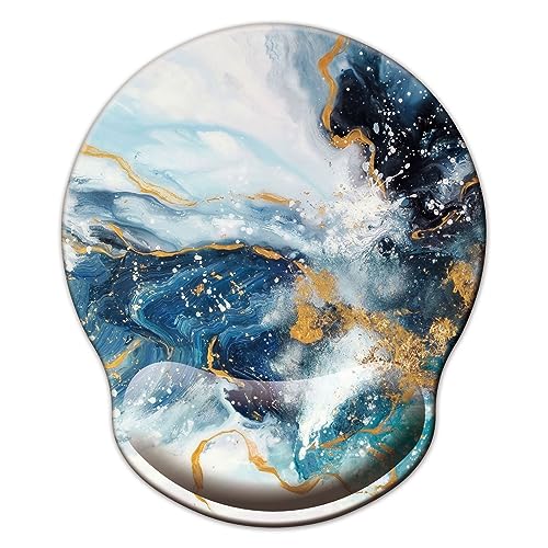 Mouse Pad with Wrist Support, Ergonomic Mouse Pad with Memory Foam Wrist Rest Cushion, Non-Slip Rubber Base Gaming Mice Pad for Home Office Computer Laptop, Green Golden Marble - color: Green golden marble