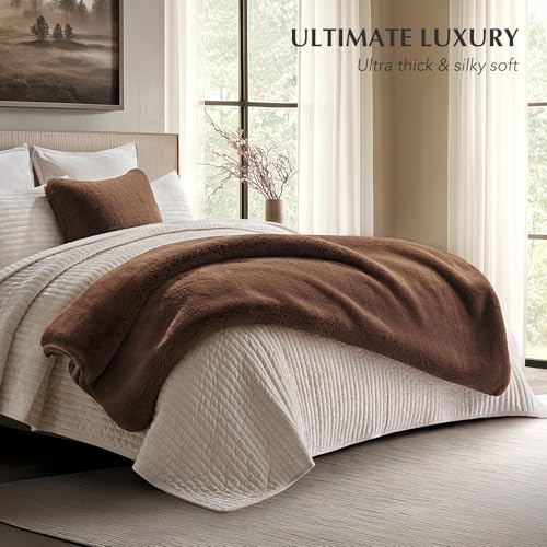EVERGRACEHOME Faux Chinchilla Fur Throw Blanket, 50"x60", Chestnut Mink | Luxury, Super Soft, 1220GSM, Fluffy Cozy Mink, Reversible Velvet Back, Warm Thick Heavy Winter Throw for Couch Bed, Gift - color: Chestnut Mink, size: 50"x60"