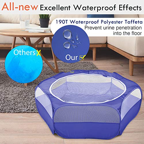 Pawaboo Small Animal Playpen with Zippered Cover,Indigo | Portable pop-up pet tent for supervised rabbits, guinea pigs, chicks and kittens; water-resistant bottom and 3 metal rods - color: H-Indigo