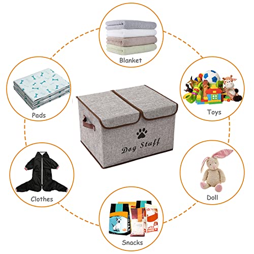 Large Storage Boxes - Linen Fabric Foldable Cubes Bin Containers With Lid and Handles for Dog Apparel, Accessories, Coats, Toys, and Clothing (Grey) - color: Gray