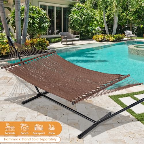 Lazy Daze XL Handwoven Caribbean Rope Hammock, 2+ Person Hammock | 13FT Polyester Outdoor Hammock with Spreader Bars & Straps & Carabiners, 500lbs Capacity for Outside, Patio, Brown - color: Brown