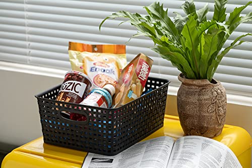 Eslite Plastic Storage Baskets for Organizing,11"X8.5"X4.7",Pack of 4 (Black) - color: Black