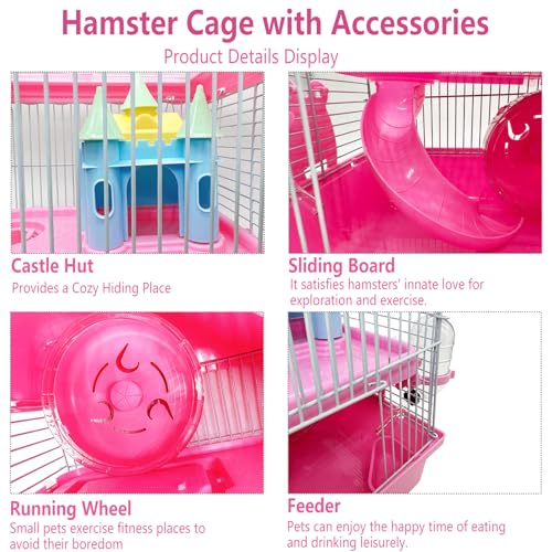 Tfwadmx Hamster Carrier, Dwarf Hamster Travel Cage, Portable Cages with Water Bottle, Gerbil Travel Carry Case Outdoor Vacation House for Small Mice(Pink,10.6”x8”x11.4”) - color: Pink