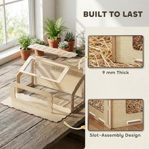PawHut 39 Inch Hamster Cage Habitat with Acrylic Window, Openable Top, Oak | Small Animal Cage, for Dwarf Hamsters, Gerbils, Guinea Pigs, Rats, Air Vents