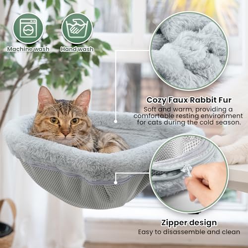 Cat Desk Bed - One-Click Folding,Sunken Design & Space-Saving Semi-Circular Cat Bed, Soft Faux Rabbit Fur Material, Suitable for Various Desktops-Maximum Hold Up to 40lb | Sunken Design & Space-Saving Semi-Circular Cat Bed, Soft Faux Rabbit Fur Material,