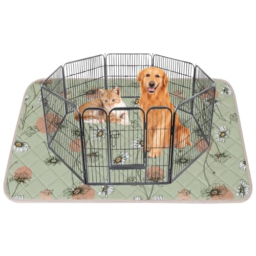 IEUUMLER Washable Pee Pads for Dogs, 1 Pack Non-Slip & Waterproof Pack Whelping Pad, Reusable Washable Puppy Potty Training Pad with Fast Absorbent for Playpen EU007 (Grass Green Daisy, 63"X63"-1pcs) - size: 63"X63"-1pcs