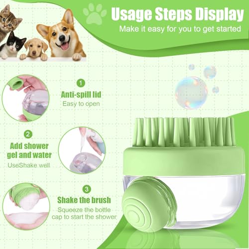 Pet Bath Brush Dog Shampoo Brush with Dispenser Silicone Grooming Brush for Dogs and Cats(Green) - color: Green, size: F