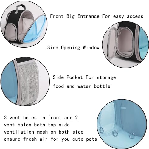 Bearded Dragon Travel Carrier Backpack with Soft Warm Mat Set,Lizard Backpack Carrier,Space Capsule Clear Bubble Window Astronaut Reptile Carrier Backpack for Guinea Pig,Sugar Glider,Bunny - color: Blue