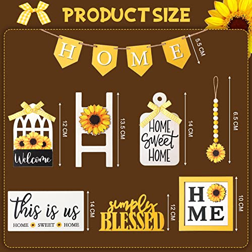 FairySandy 11 Pcs Sunflower Tiered Tray Decor Summer Rustic Home Farmhouse Tiered Tray Decorations Set Wooden Signs Vintage Farm Animal Farmhouse Tabletop Wood Signs for Kitchen Table Shelf Decor - style: Sunflower