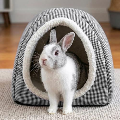 Rabbit Hideout Bed for Large Bunnies, Soft Plush Bunny House | Cozy Small Animal Hideaway with Removable Pad for Indoor Rabbits, Guinea Pigs, and Ferrets, Charcoal - color: Charcoal