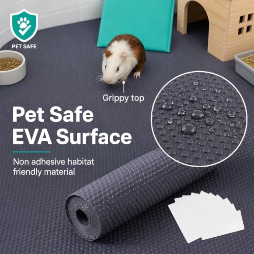 LUFTPETS Waterproof Guinea Pig Cage Liner Roll, 18"x79", Cut to Fit EVA Mat for Bunny & Small Animal Cages, Reusable & Non Slip Rabbit Bedding, Ideal for Reptile Enclosures, Includes 5 Stickers, Gray