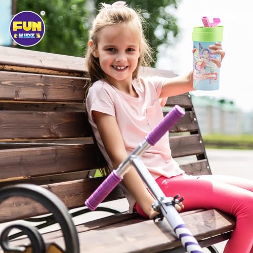 3 Packs Girl Designs 17oz Kids Water Bottle, Total My Style Spout Cover and Carry Handle Designed Lid Leak Proof BPA Free for Girls Ages 3+ Dishwasher Safe for Sports School Travel with Silicone Straw