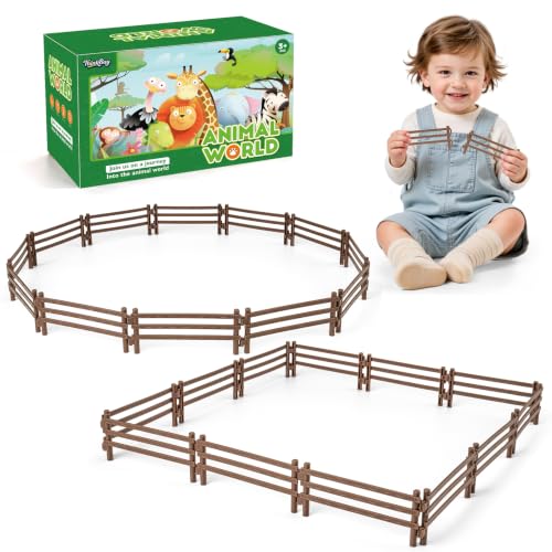 24PCS Farm Animal Corral Fence Toys for Kids Age 3-5 5-7 4-8 Years Olds Boys Girls, Educational Farm Animal Cake Toppers for Toddlers 3 4 5 6 7 8 9 10 - style: Brown 24PCS