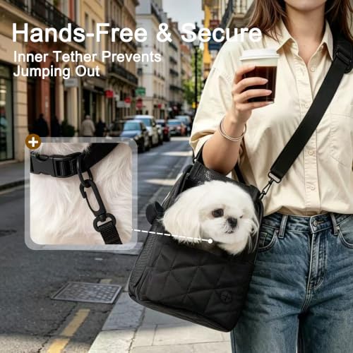 Dog Purse Carrier for Small Dogs Firm Bottom Puppy Travel Bag (Black) | Cat Carrier Small Dog Bag with Pocket, Breathable Mesh, Anti-Escape Safety Leash, Comfy Dual-Sided Mat for Outdoor Car Travel - color: Black