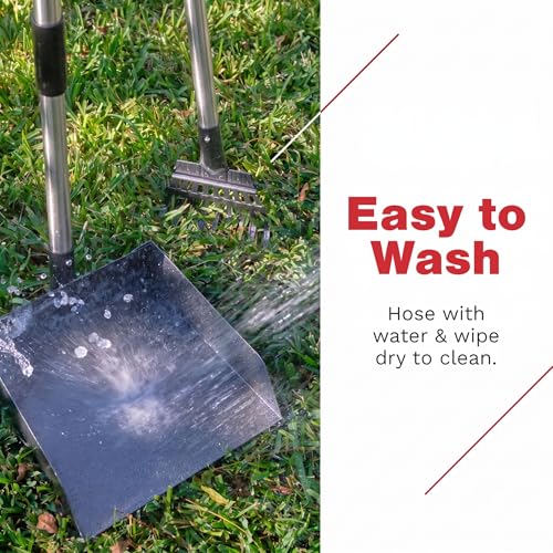 Metal Pooper Scooper for Dogs with Heavy Duty Long Handle Rake & XL Tray | Rustproof Aluminum Poop Scooper for Large Dogs, 36+" Handles and 9”W 9.5”L Extra Large Tray for Yard, Grass, Dirt & Gravel - color: 2 Piece Set - X Large- Silver