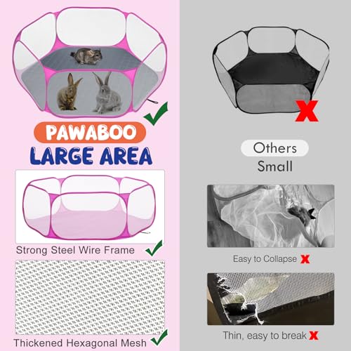 Pawaboo Small Animals Playpen with Pad, Pink + Gray | Waterproof, Reusable Pad, Portable Outdoor Yard Fence, For Chick/Kitten/Puppy/Guinea Pig/Rabbits/Chinchillas - color: Pink + Gray