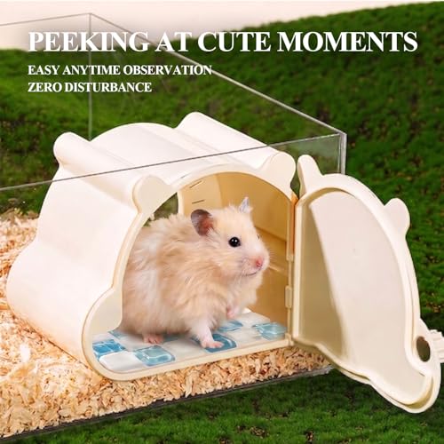 Magnetic Hamster Hideout with Open Lid & Crystal Cooling Pad Set, Visible Hamster House, Summer Cooling Ice Bed, Small Animal Houses & Habitats, Hamster Cage Accessories for Dwarf Mice Rat (Khaki) - color: Khaki