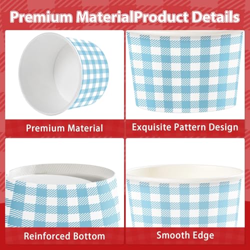 120Pcs 12oz Gingham Ice Cream Cups for Hot or Cold Food | Pastel Gingham Dessert Bowls Disposable Colorful Large Snack Cups for Snack Cups for Sundae Frozen Treat Holiday Party Favor - style: 120Pcs Colorful Gingham Cups