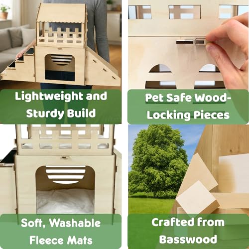 OtterPets XL Bunny Hideout, Rabbit Castle with Fleece Mats & DIY Paint Kit | Pet-safe wood joints (no rubber bands), rabbit hideout made of safe wood, bunny house indoor; chinchilla and guinea pig safe - color: DIY Paint Kit