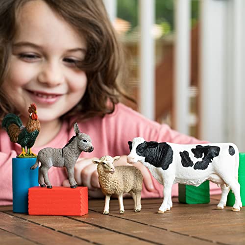 Schleich FARM WORLD - 4 PC Starter Barnyard Animal Set - Includes Cow, Sheep, Rooster and Sheep Figurines - Farm Animal Toys for Kids 3+ | 42385 | Farm Animal Figurine, Realistic Animal Toys, Cow Rooster Donkey Sheep Figures, Barn Toy for Kids 3+, Screen-
