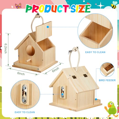 Liliful 6 Sets Wooden DIY Birdhouse Kit, Unfinished Bird Houses with Paints and Paintbrushes, Bird Feeder Craft Arts for Kids Ages 4-8, 8-12, Classroom Activity and Adults Wooden Craft Gifts