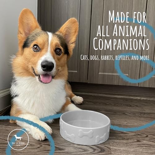 Manor Pet Bowl, Ceramic Dog and Cat Bowl, 8 Cup Capacity, Grey, Large - color: Grey, size: Large