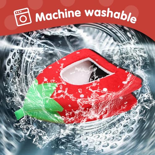 Guinea Pig Bed, Cozy Rabbit Hideout with Warm Fleece Washable Cuddle Cup Winter Sleeping House for Small Pets Strawberry Style