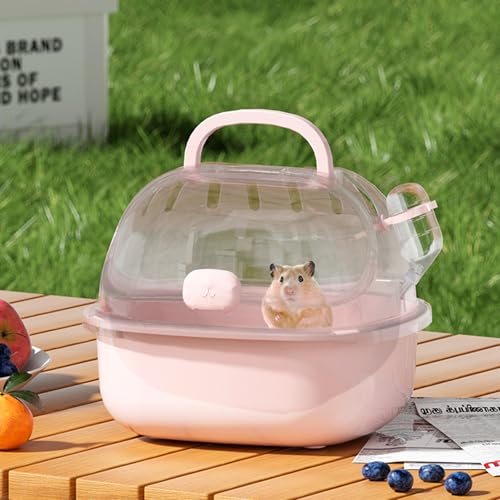 Small Animal Carrier Cage with Water Bottle, Portable Hamster Travel Case | for Small Pets, Gerbils, Mice, Dwarf Hamster (Pink) - color: Pink