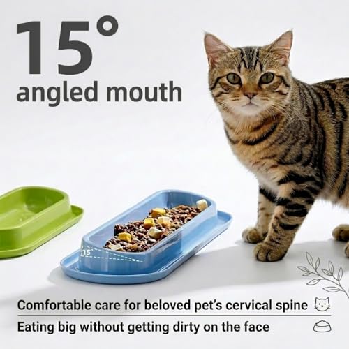 Multi-Cat Home 4-Pack, Long Pet Food Bowls, Large Capacity Non-Slip Easy Clean Dishes for Indoor & Outdoor Feeding (Pink, Yellow, Green，Blue,) - color: Pink, Yellow, Green，Blue,