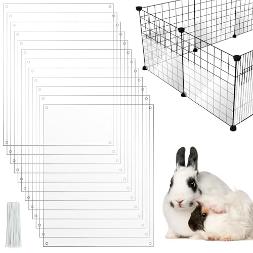 PETKNOWS 12 Pack 11.8 x 9.8 inch Clear Cage Edge Liner Protection for Rabbit | ﻿ Plastic Pet Cage Liner, Guinea Pig Habitat Siding, Scatter Guard for Cage, Pack of 12 Clear Pet Cage Guard Accessories - color: Transparent, size: 30X25 CM