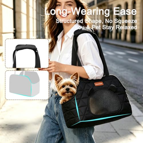 Dog Purse Carrier for Small Dogs Firm Bottom Puppy Travel Bag (Black) | Cat Carrier Small Dog Bag with Pocket, Breathable Mesh, Anti-Escape Safety Leash, Comfy Dual-Sided Mat for Outdoor Car Travel - color: Black