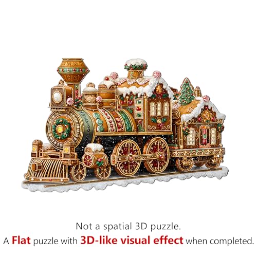 Christmas Mechanical Train Puzzles Adults Gifts Wooden 80 Pieces 8.5 * 5.5in - color: Christmas Mechanical Train, size: Small
