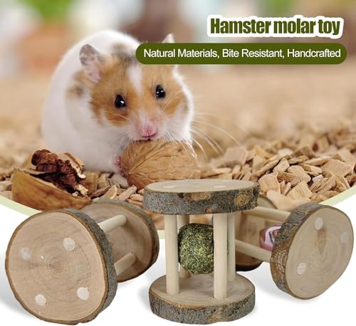 Hamster Rabbit Chew Toy Natural Wooden Play Toy, Wood Teeth Grinding Toy with Bell for Parrot, Rabbit, Chinchilla, Guinea Pig, Hamster Small Animals Toys for Pet Supplies