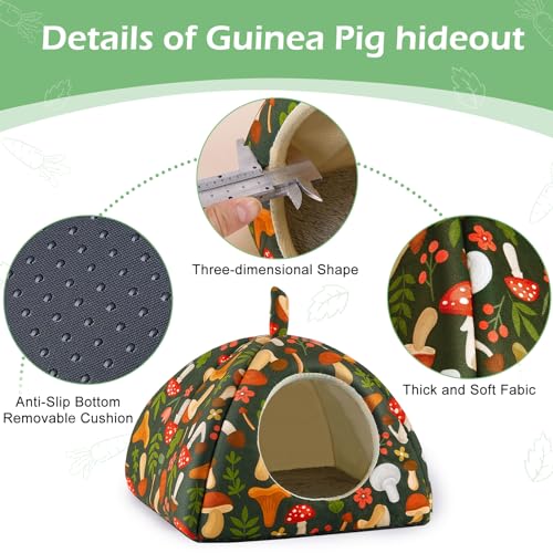 Bienbee Guinea Pig Hideout, 2 Piece Washable Set for Small Animals Large | Guinea Pig Bed With Soft Plush, Resilient Padding, and Easy Machine Washing for Resting Hiding and Tunnel Playing - color: Green Mushroom, size: Large(9.4"L x 9.4"W x 7.9"H)