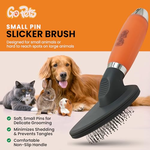 GoPets Small Pin Slicker Brush, Dog & Cat Pin Comb for Tangles & Shedding | Easy Groom, Rounded Safety Tips, Dematting Brush for Short & Long Hair Furry Pets, Ideal for Sensitive, Hard-to-Reach Areas - style: Small Pin Slicker Brush
