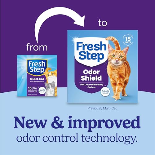 Fresh Step Odor Shield Multi Cat Clumping Cat Litter, 14 lb. | Febreze Freshness, Odor Shield with Ammonia Block Technology, Low Dust, Compatible with Most Automatic Litter Boxes