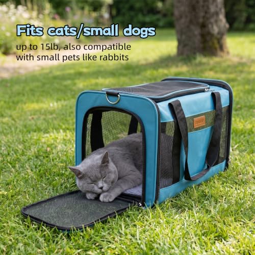 YUNIQUE Soft-Sided Cat & Dog Carrier for Pets Up to 15 Lbs, Airline Approved Collapsible Travel Puppy Carrier with Lightweight Fabric Design (Blue) - color: blue