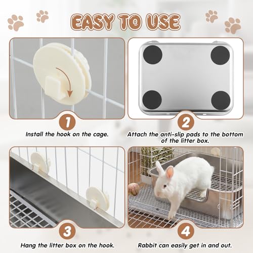 2 Pack XL Stainless Steel Rabbit Litter Box with Grate, Heavy Duty Bunny Litter Tray, Chew Proof, Odor Resistant and Easy Clean, Low Entry Potty Box for Rabbits, Guinea Pigs and Ferrets