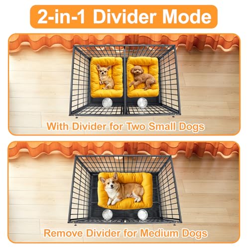 Homey Pet 3 Tiers 43" Heavy Duty Dog Crate Bank with Wheels, 43T x 2 & 43S | Double Stackable Kennel with Divider, Dual Door, Auto Locks, Removable Tray, Bowl, Ideal for Small, Medium to Large Dogs - size: 42.5"L x 28.0"W x 88.0"H