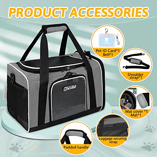 Pet Carrier 18x11x11 Delta American United Airline Approved, Pet Travel Carrier Bag for Small Cats and Dogs, Cat Soft Sided Carrier with Safety Lock Zippers, 5-Sided Breathable Mesh(Grey) - color: Grey, size: 18.0"L x 11.0"W x 11.0"H
