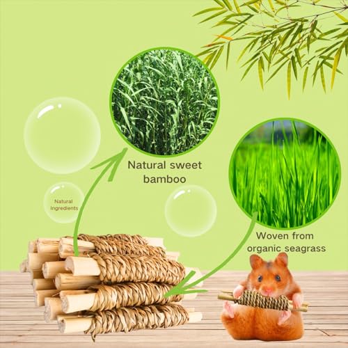 15pcs Rabbits Chew Toy,Sweet Bamboo Chew Stick for Small Animals | Natural Seagrass Sweet Bamboo Chew Stick For Guinea Pigs Chinchillas Hamsters Rats, Bunny Cage Enrichment