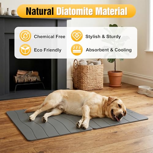 Double-Side 2 in 1 Stone Pet Food Mat & Cooling Mat (24"*16") | Instant dry water absorbing Diatomite Stone Dog Bowls Drying Mat & Heat dissipating Pet Cooling Mat. Bite-Proof & Non-slip. - color: DARK GREY, size: 24"*16"