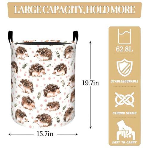 Cute Hedgehog with Leaves and Dots Laundry Basket, Dorm Nursery Foldable Laundry Hamper Organizer for Bathroom Decor, Toy Clothes Storage Box for Bedroom 19.7x15.7 Inch - style: Hedgehog11